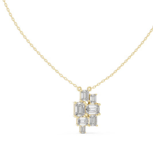 Emerald Cut Mosaic Cluster Moissanite Pendant in yellow 925 sterling silver, view 1