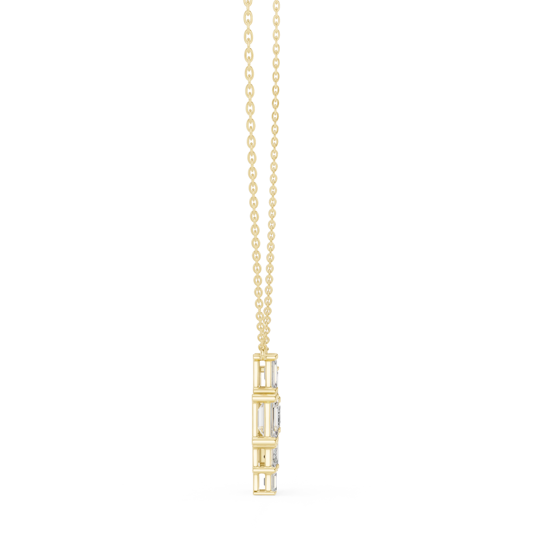 Emerald Cut Mosaic Cluster Moissanite Pendant in yellow 925 sterling silver, view 3