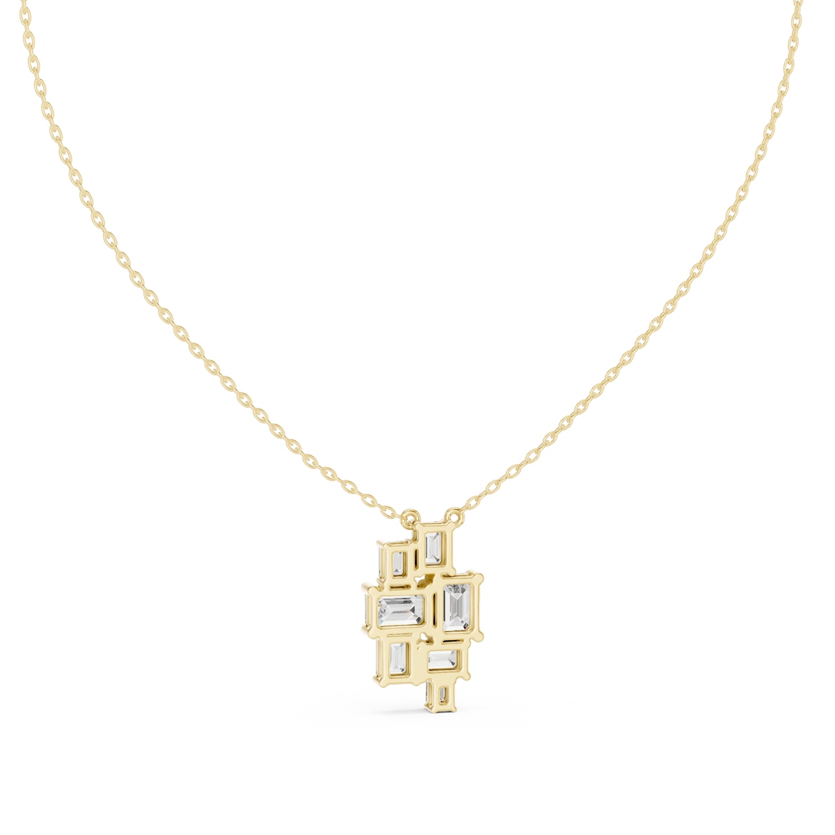 Emerald Cut Mosaic Cluster Moissanite Pendant in yellow 925 sterling silver, view 4