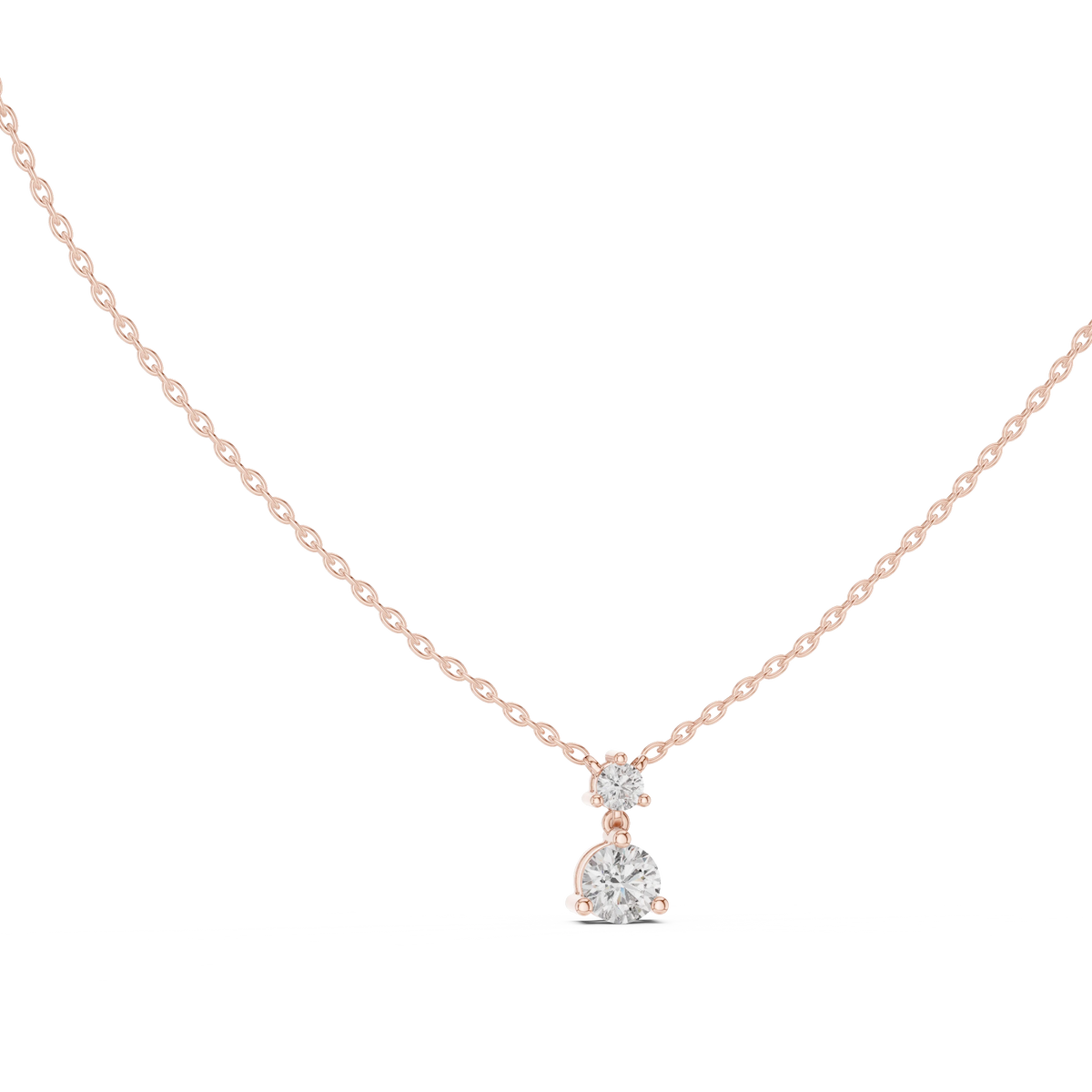Round Two Stone Moissanite Drop Pendant in rose 925 sterling silver, view 1