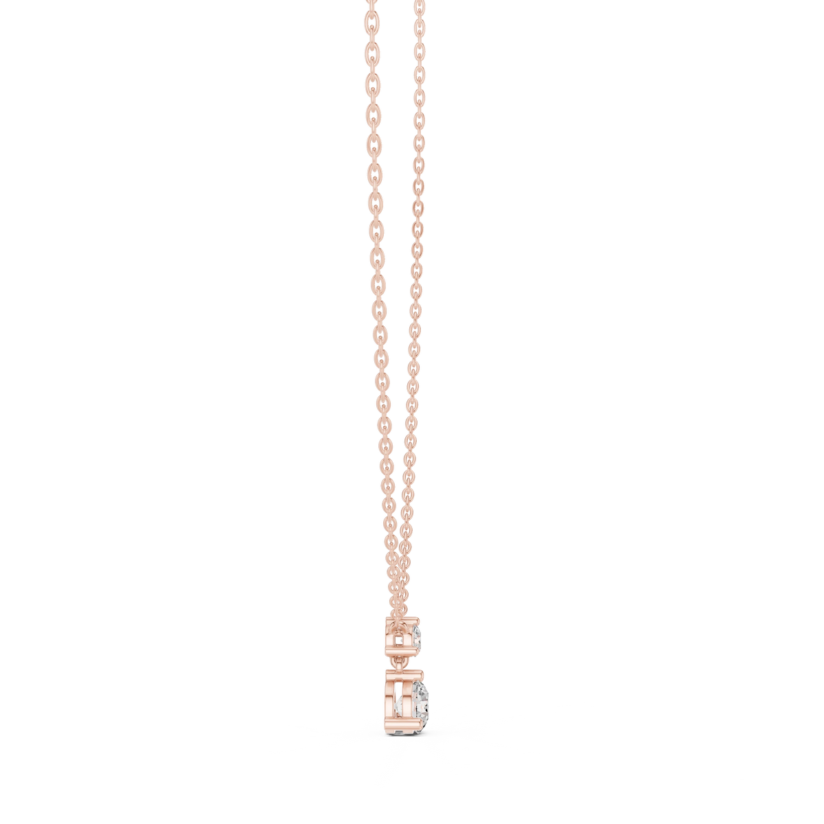 Round Two Stone Moissanite Drop Pendant in rose 925 sterling silver, view 3