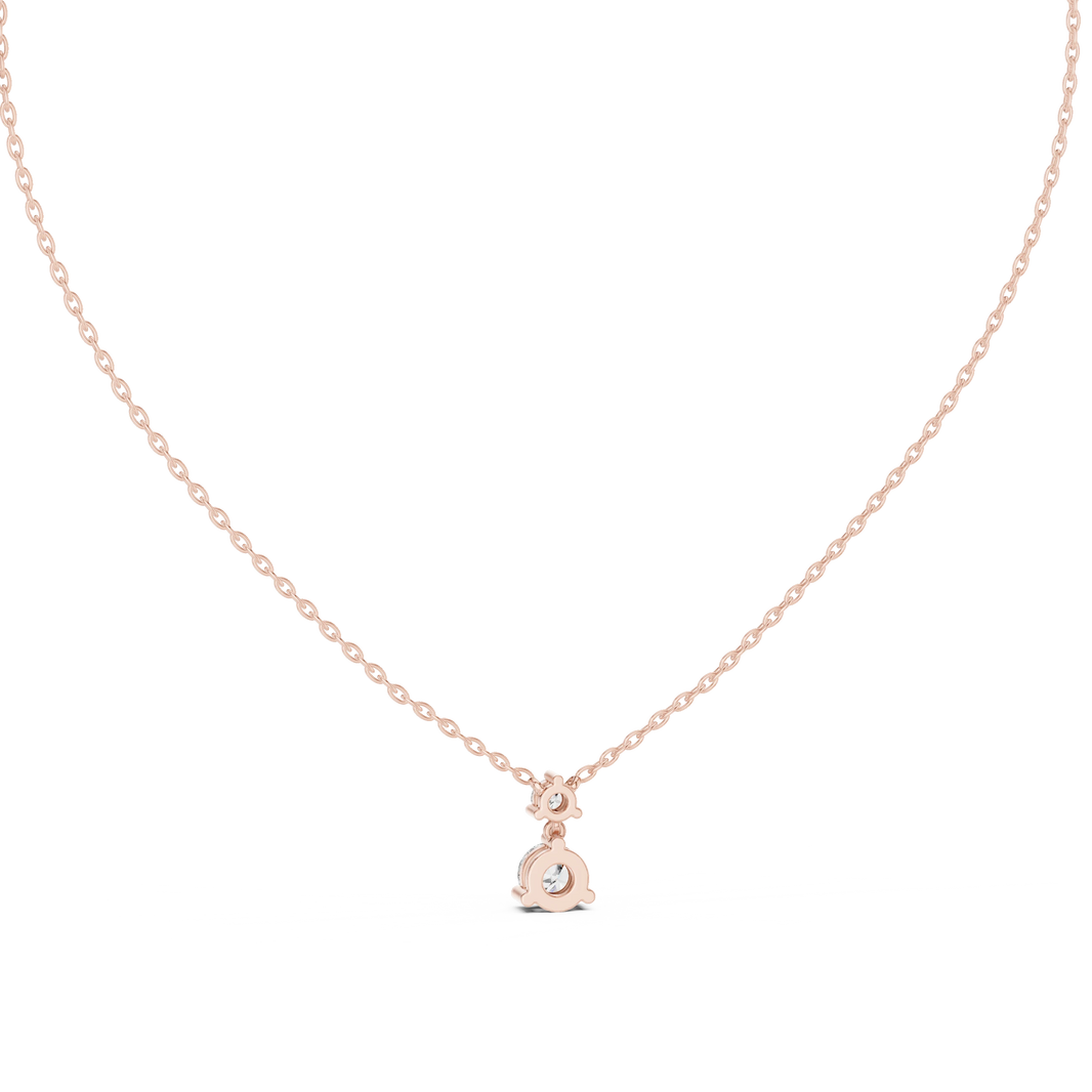 Round Two Stone Moissanite Drop Pendant in rose 925 sterling silver, view 4