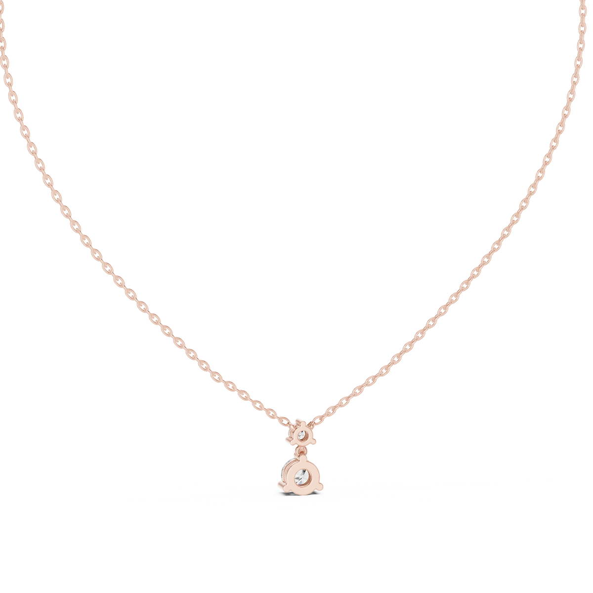 Round Two Stone Moissanite Drop Pendant in rose 925 sterling silver, view 4