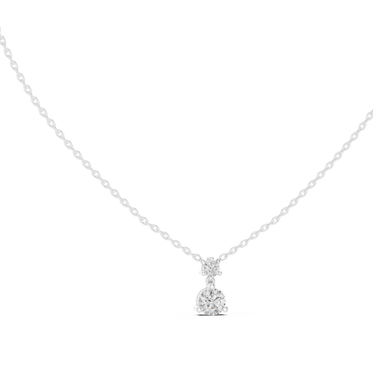 Round Two Stone Moissanite Drop Pendant in white 925 sterling silver, view 1