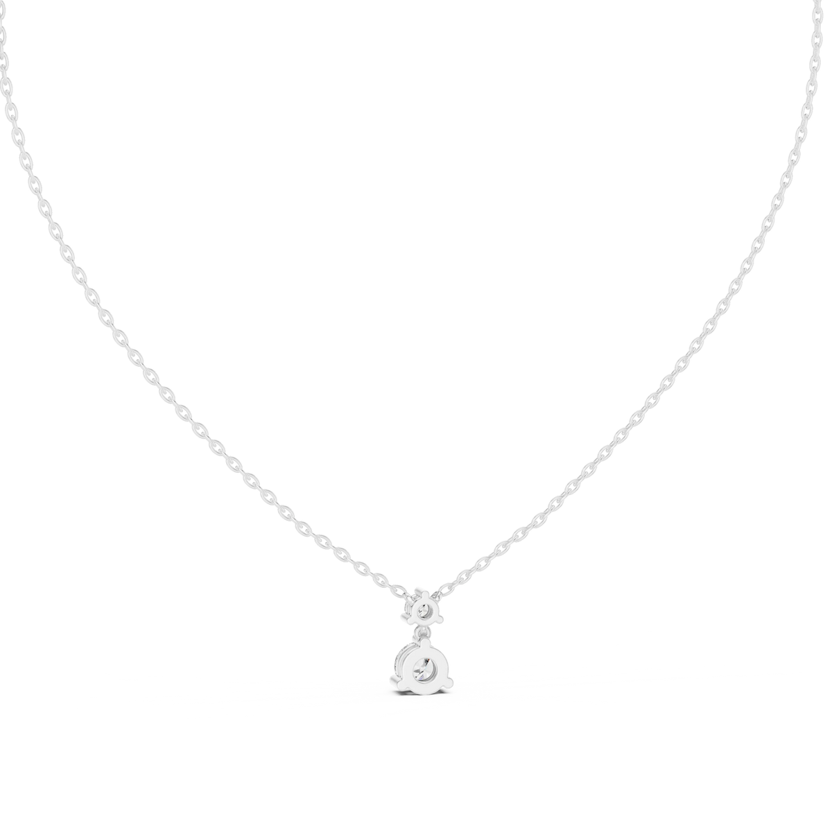 Round Two Stone Moissanite Drop Pendant in white 925 sterling silver, view 4
