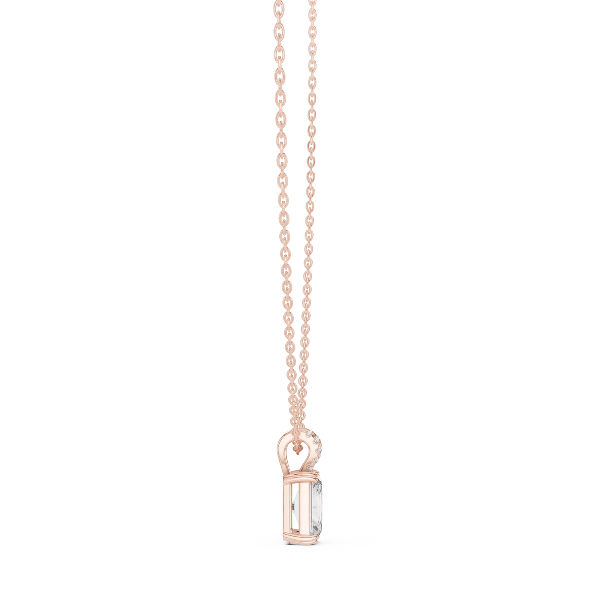 Radiant Cut Moissanite Solitaire Pendant with Pavé Bail in rose 925 sterling silver, view 3