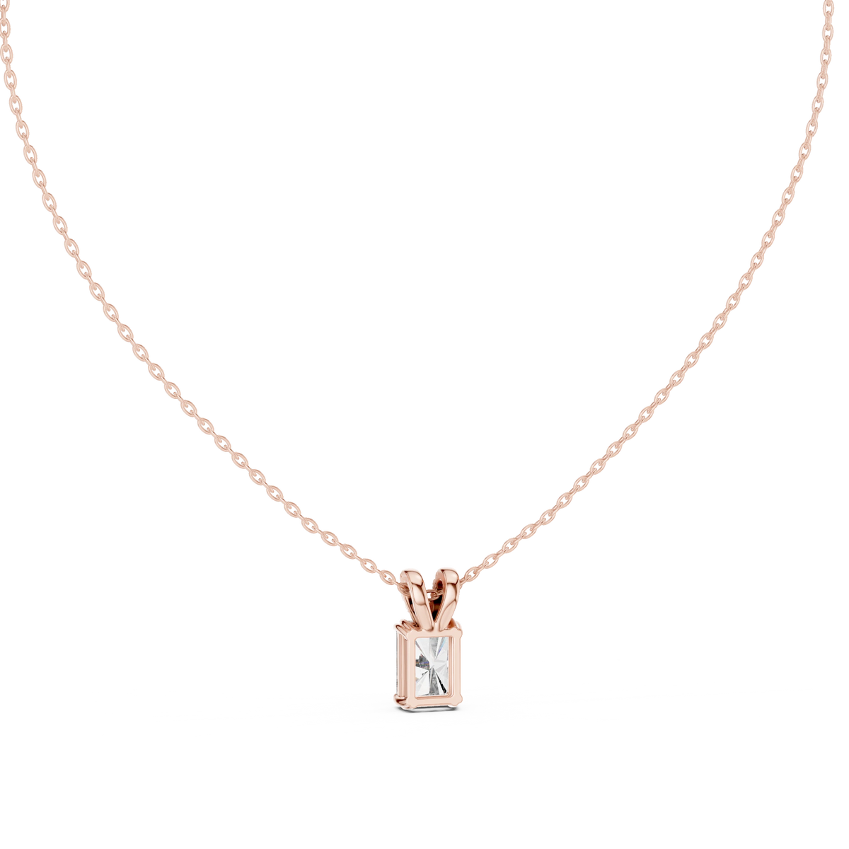 Radiant Cut Moissanite Solitaire Pendant with Pavé Bail in rose 925 sterling silver, view 4