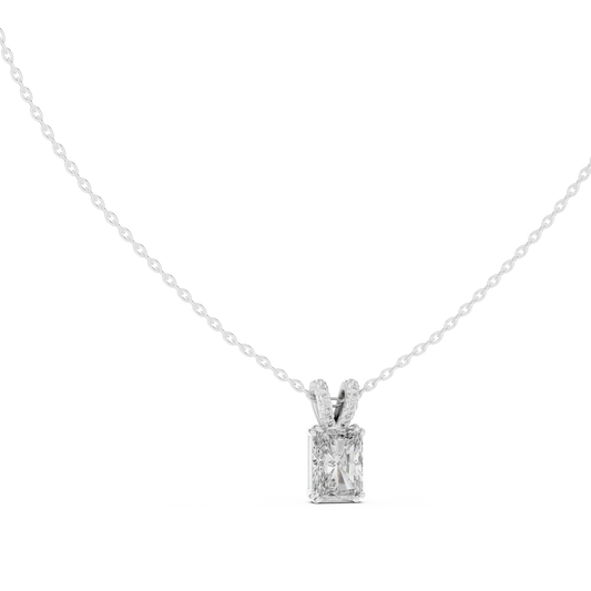 Radiant Cut Moissanite Solitaire Pendant with Pavé Bail in white 925 sterling silver, view 1