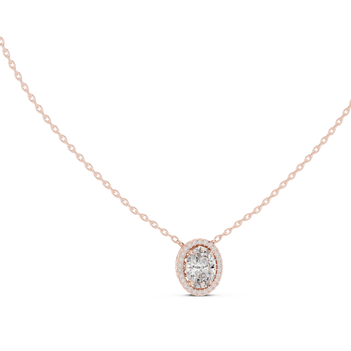 Oval Halo Moissanite Station Pendant in rose 925 sterling silver, view 1