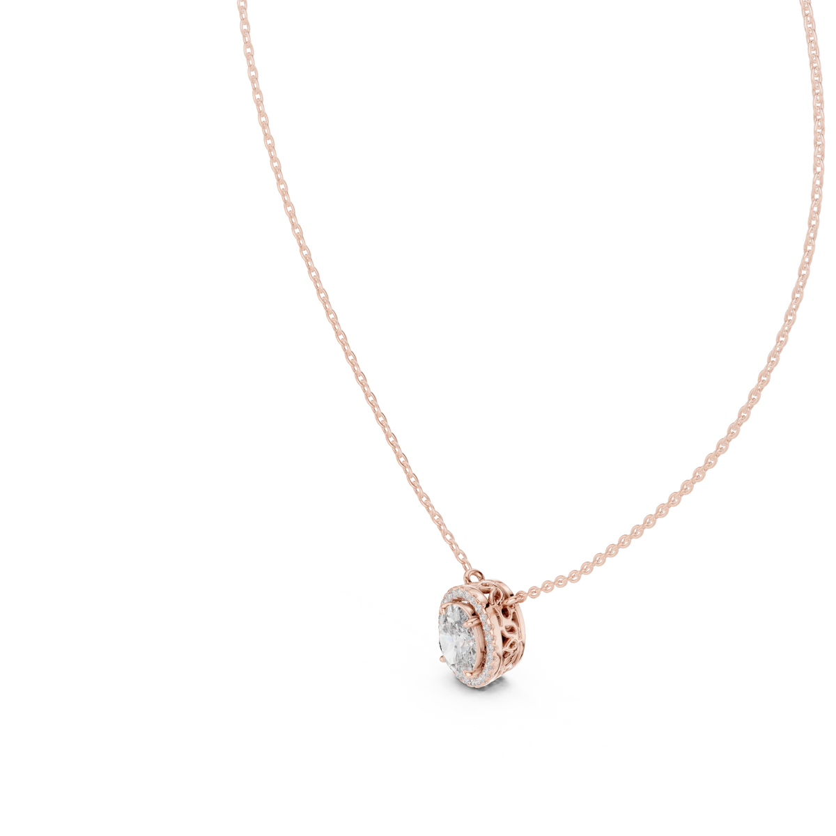 Oval Halo Moissanite Station Pendant in rose 925 sterling silver, view 2