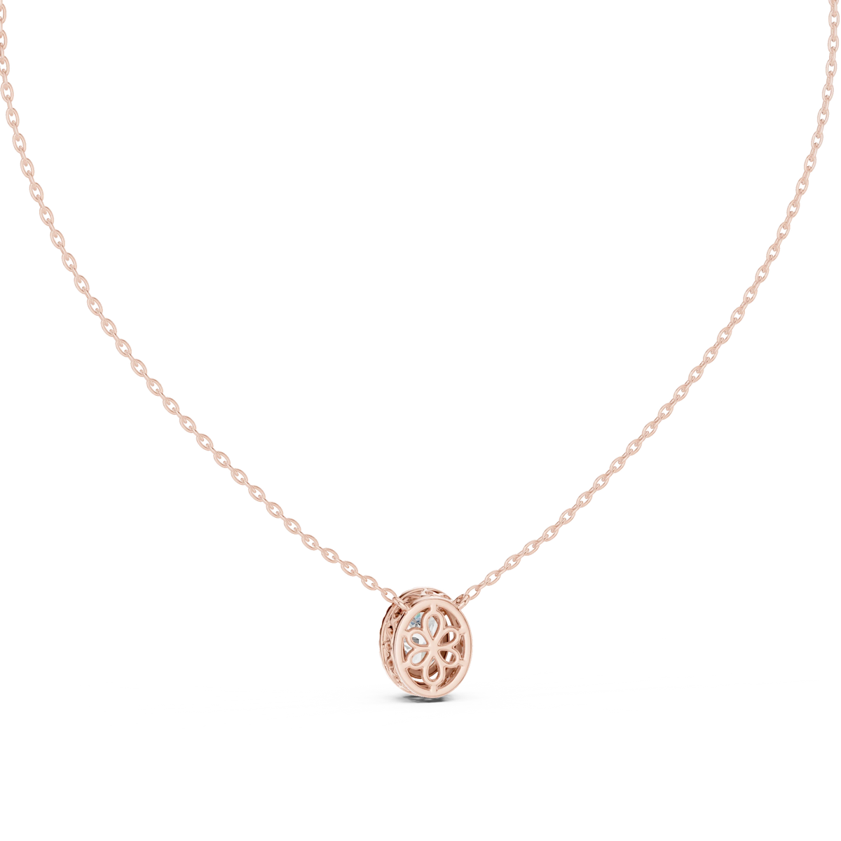 Oval Halo Moissanite Station Pendant in rose 925 sterling silver, view 4