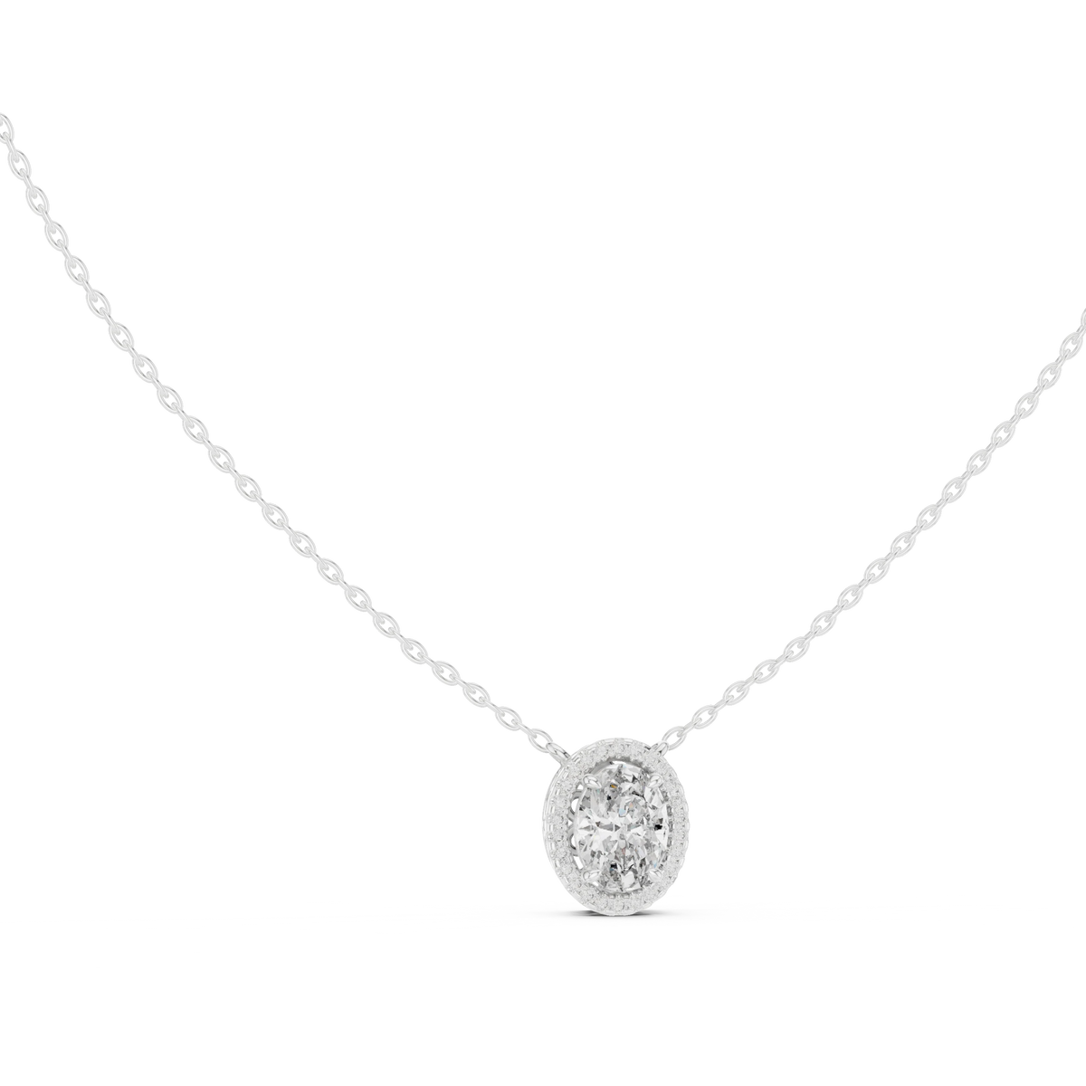 Oval Halo Moissanite Station Pendant in white 925 sterling silver, view 1