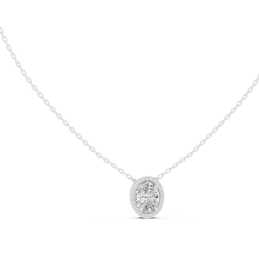 Oval Halo Moissanite Station Pendant in white 925 sterling silver, view 1