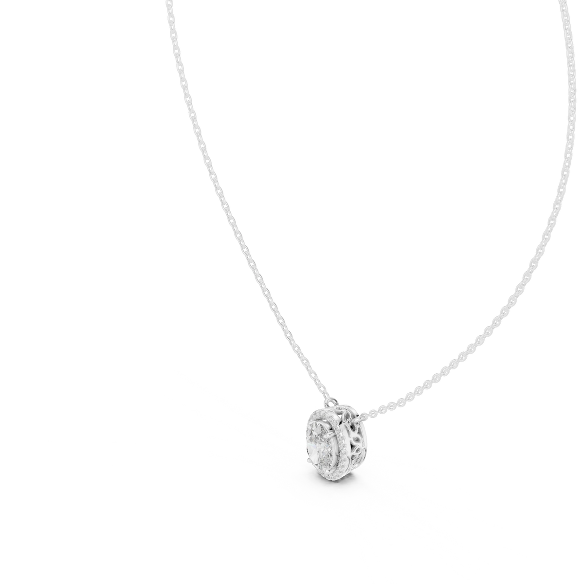 Oval Halo Moissanite Station Pendant in white 925 sterling silver, view 2