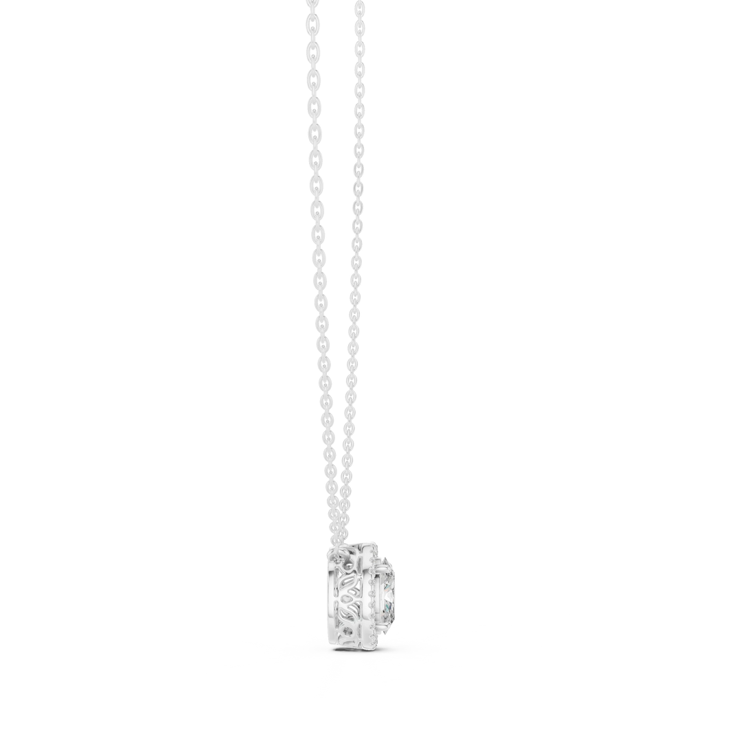 Oval Halo Moissanite Station Pendant in white 925 sterling silver, view 3