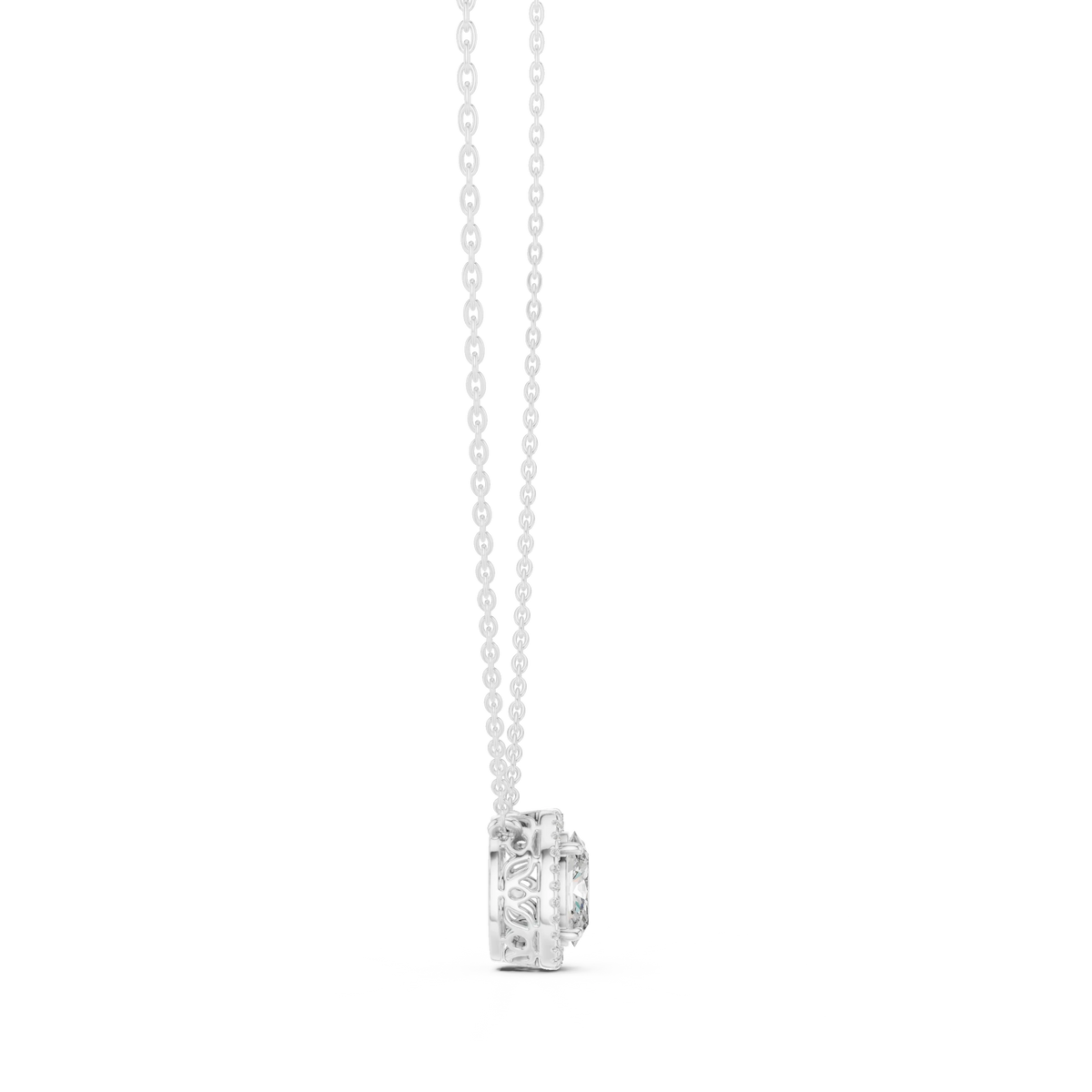 Oval Halo Moissanite Station Pendant in white 925 sterling silver, view 3