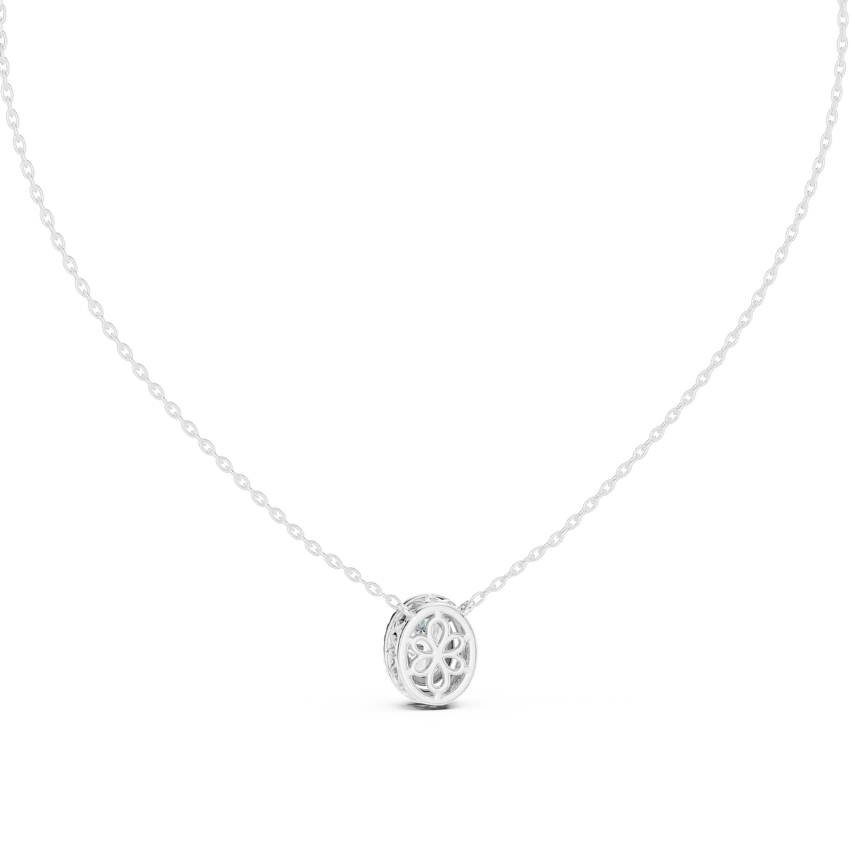 Oval Halo Moissanite Station Pendant in white 925 sterling silver, view 4