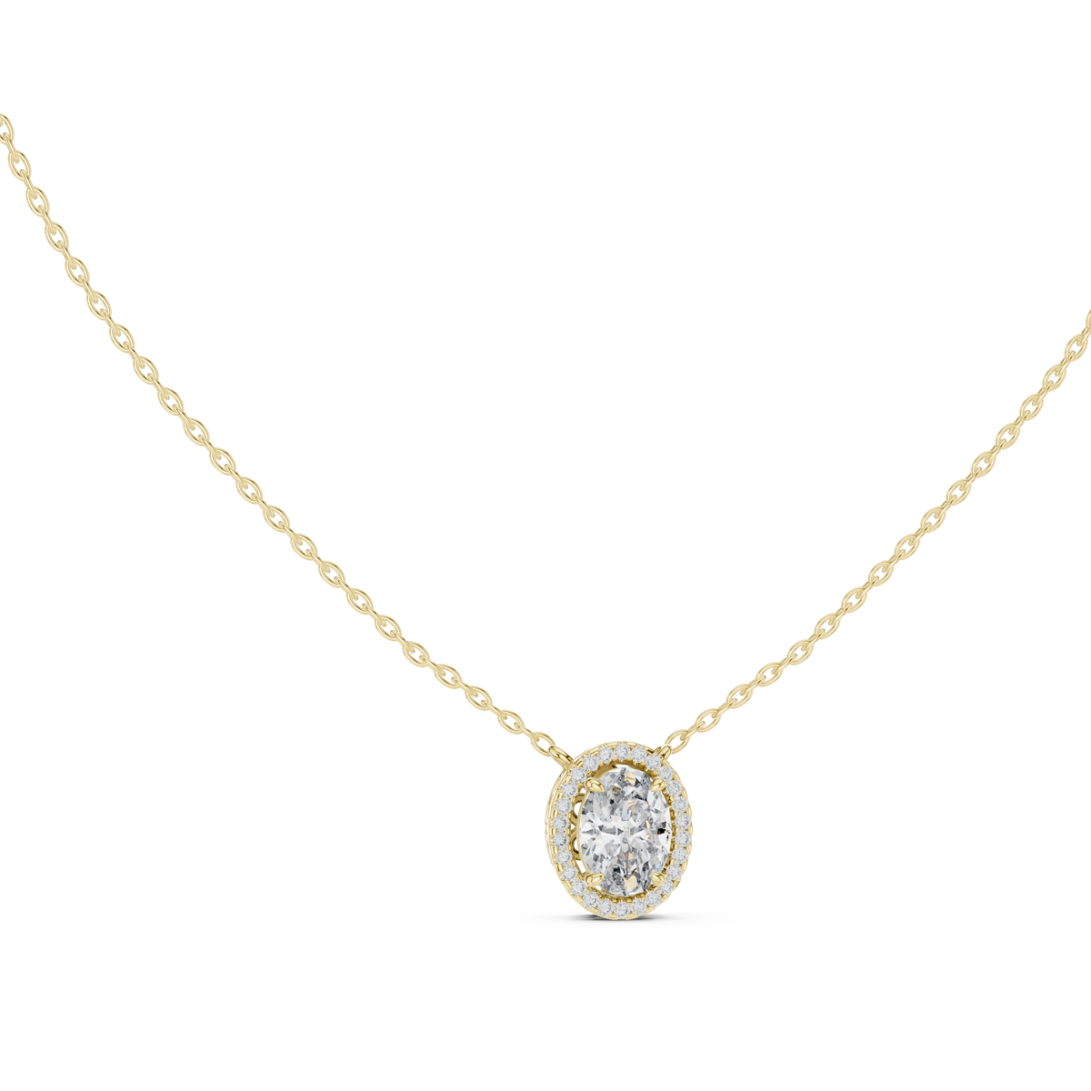 Oval Halo Moissanite Station Pendant in yellow 925 sterling silver, view 1