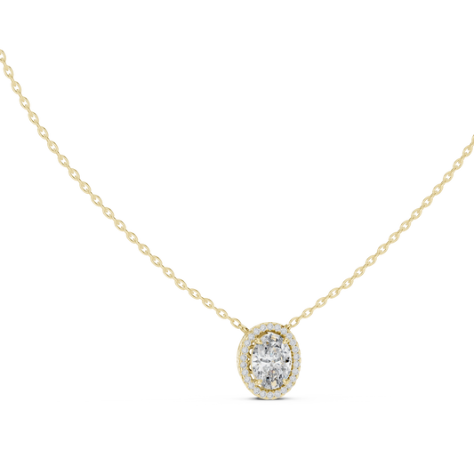 Oval Halo Moissanite Station Pendant in yellow 925 sterling silver, view 1
