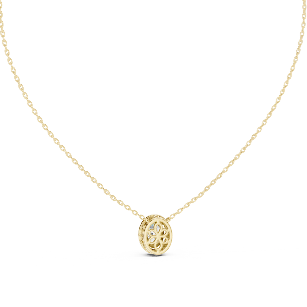 Oval Halo Moissanite Station Pendant in yellow 925 sterling silver, view 4