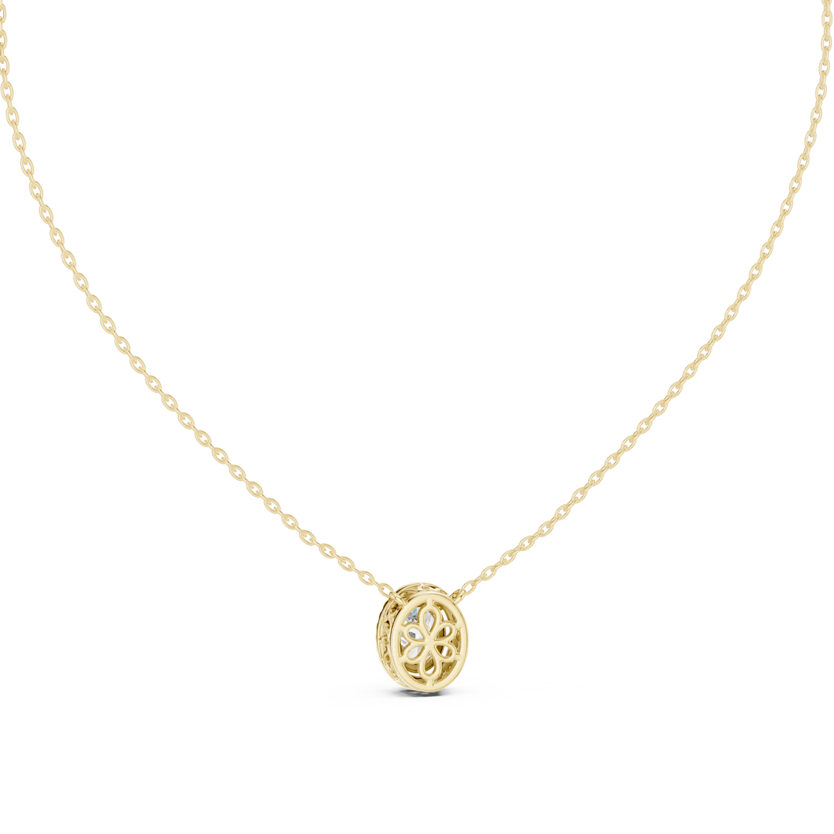 Oval Halo Moissanite Station Pendant in yellow 925 sterling silver, view 4
