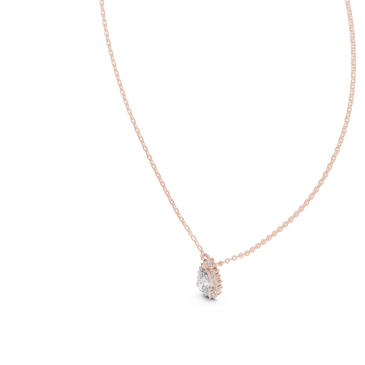 Pear Halo Moissanite Side Loop Pendant in rose 925 sterling silver, view 2