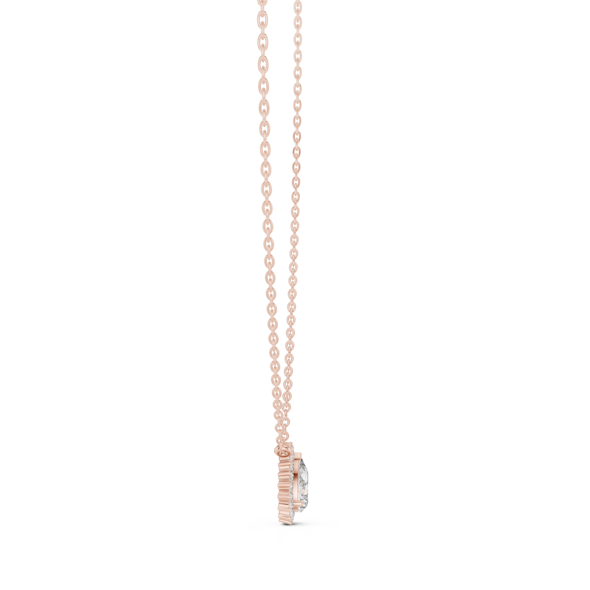Pear Halo Moissanite Side Loop Pendant in rose 925 sterling silver, view 3