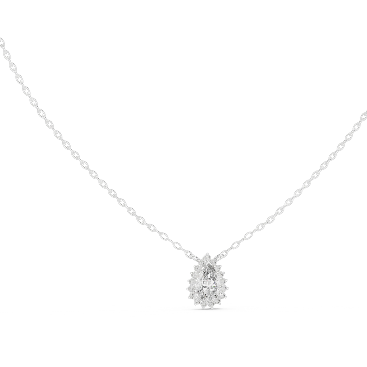 Pear Halo Moissanite Side Loop Pendant in white 925 sterling silver, view 1
