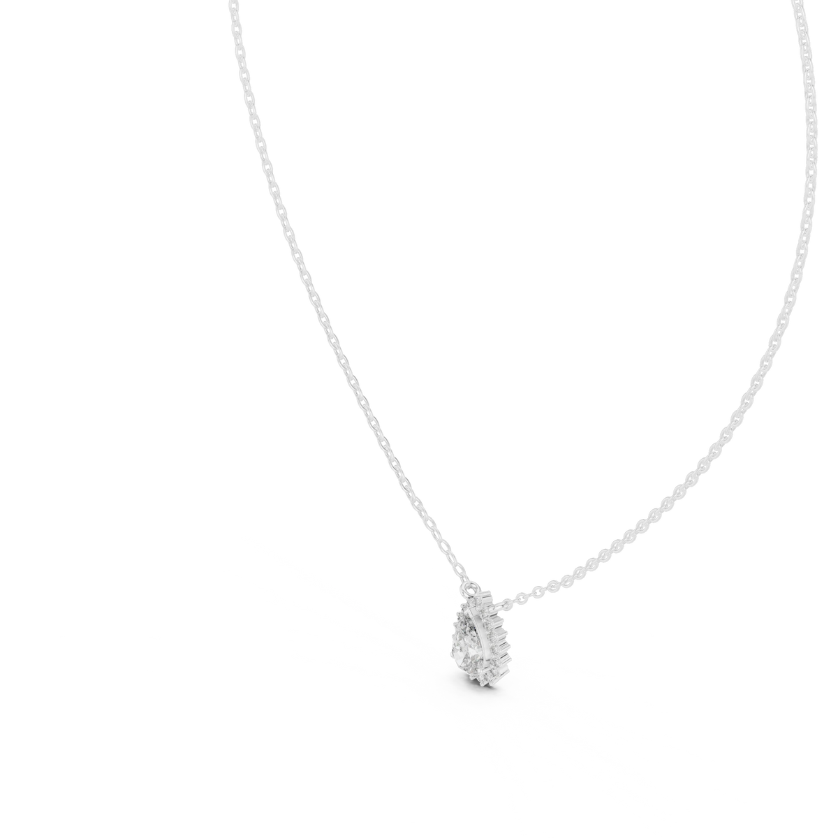 Pear Halo Moissanite Side Loop Pendant in white 925 sterling silver, view 2