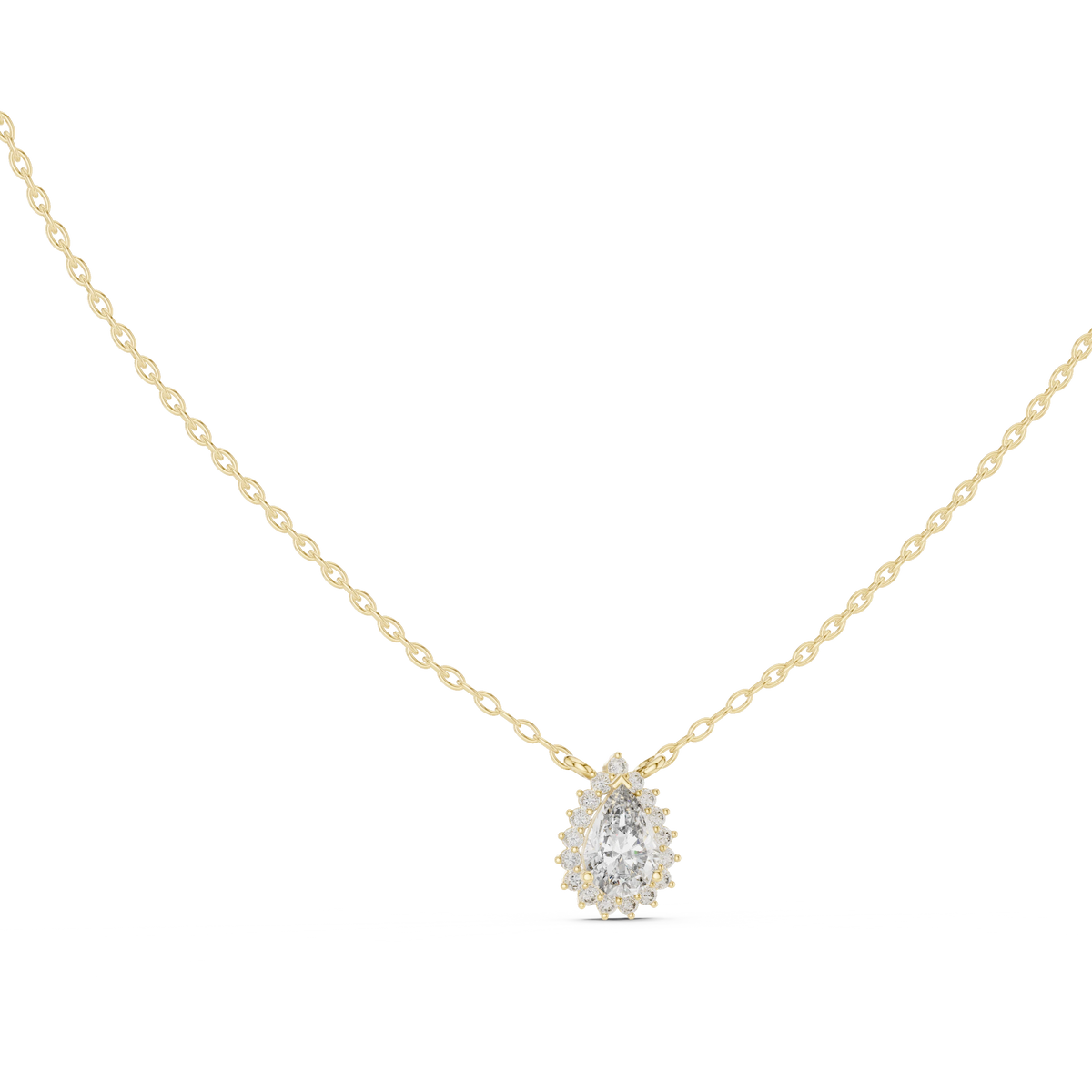 Pear Halo Moissanite Side Loop Pendant in yellow 925 sterling silver, view 1