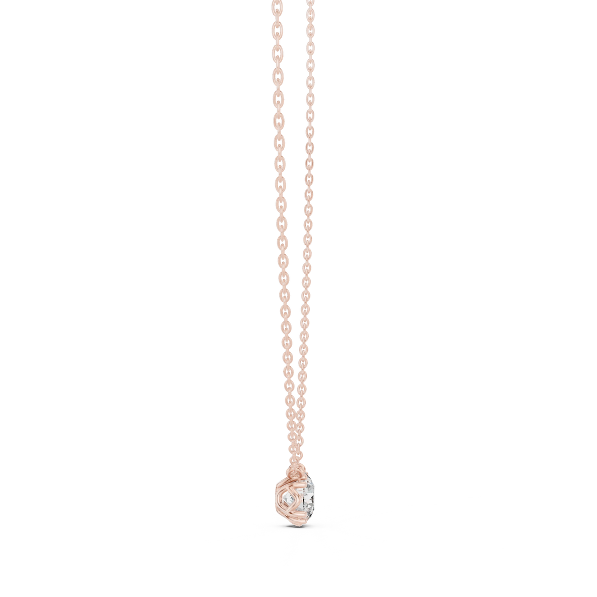 Round Moissanite Bead Prong Station Pendant in rose 925 sterling silver, view 3