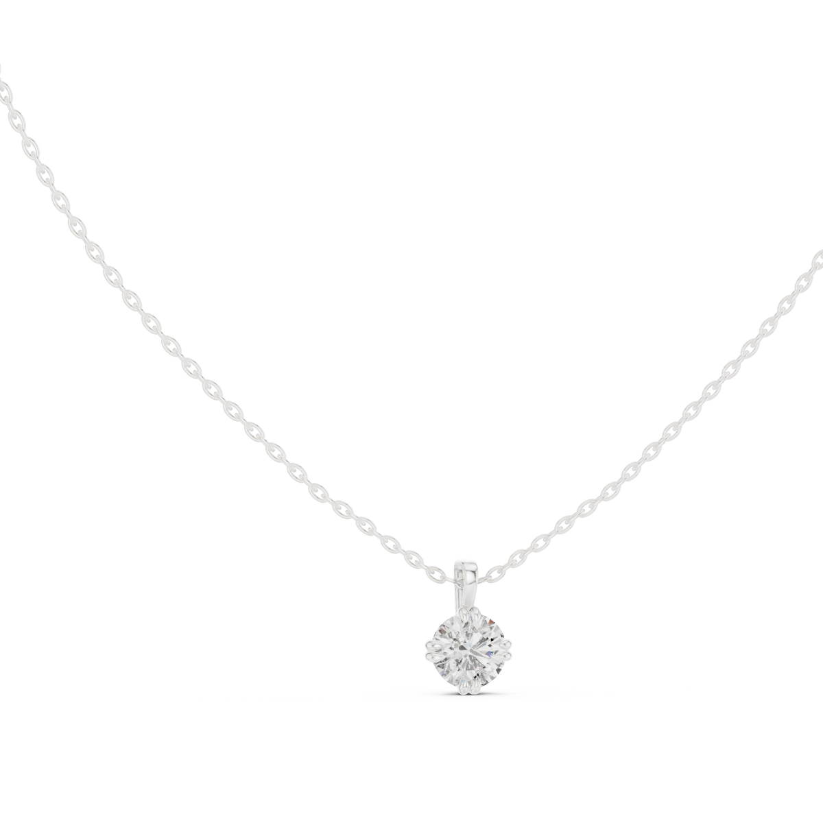 Round Moissanite Double Claw Solitaire Pendant in white 925 sterling silver, view 1