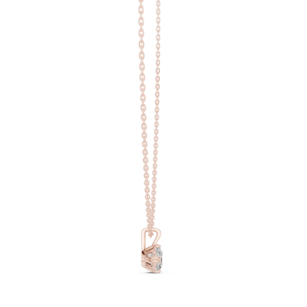 Round Moissanite Bead Tip Prong Solitaire Pendant in rose 925 sterling silver, view 3