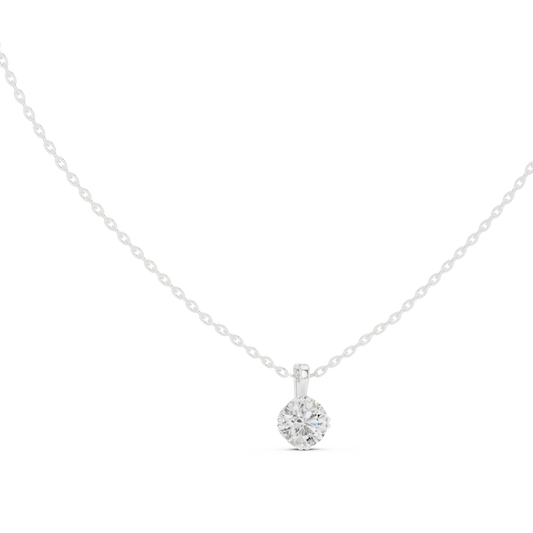Round Moissanite Bead Tip Prong Solitaire Pendant in white 925 sterling silver, view 1