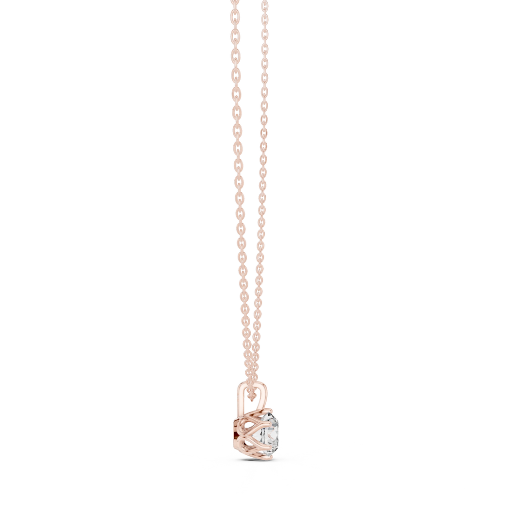 Round Moissanite Six Prong Tulip Solitaire Pendant in rose 925 sterling silver, view 3