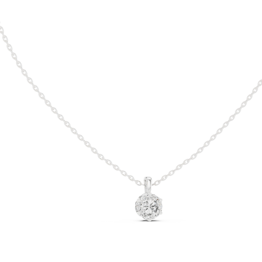 Round Moissanite Six Prong Tulip Solitaire Pendant in white 925 sterling silver, view 1