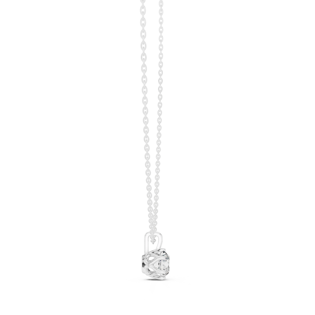 Round Moissanite Six Prong Tulip Solitaire Pendant in white 925 sterling silver, view 3