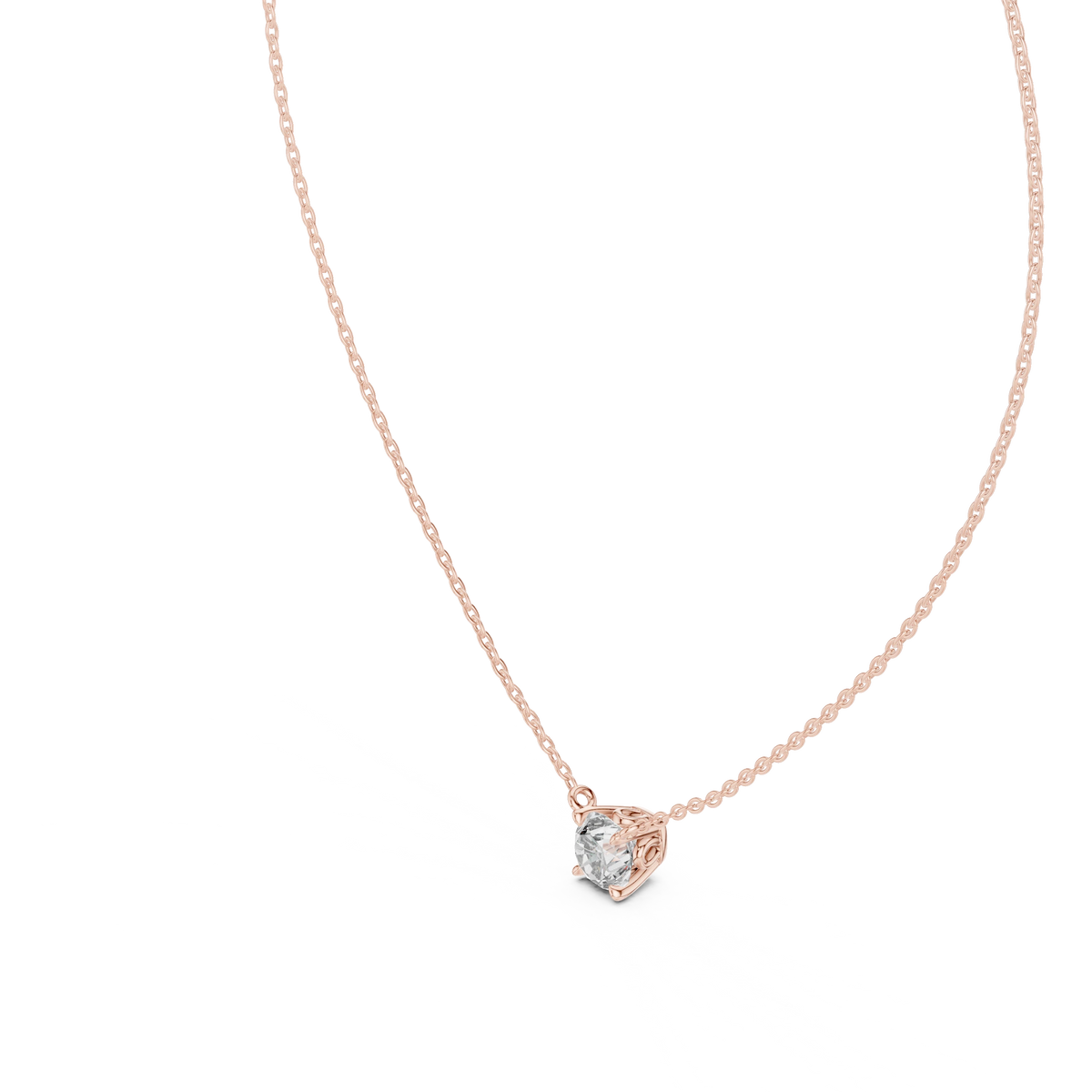 Floating Claw Prong Round Moissanite Pendant in rose 925 sterling silver, view 2