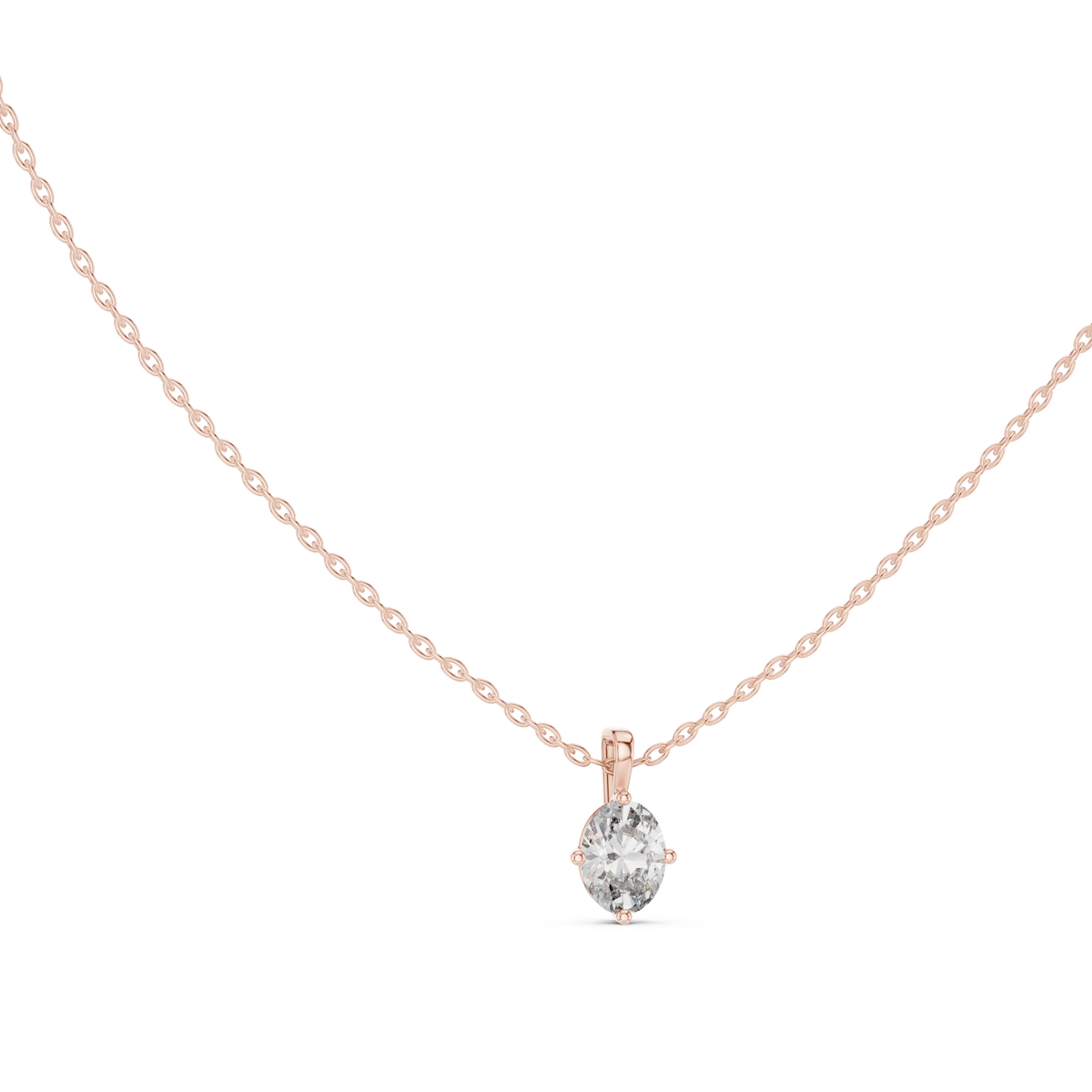 Oval Moissanite Four Prong Solitaire Pendant in rose 925 sterling silver, view 1