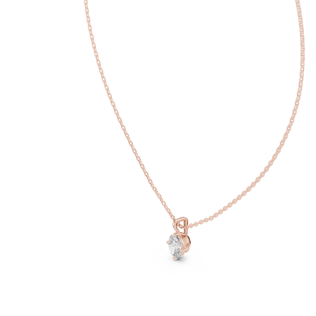 Oval Moissanite Four Prong Solitaire Pendant in rose 925 sterling silver, view 2
