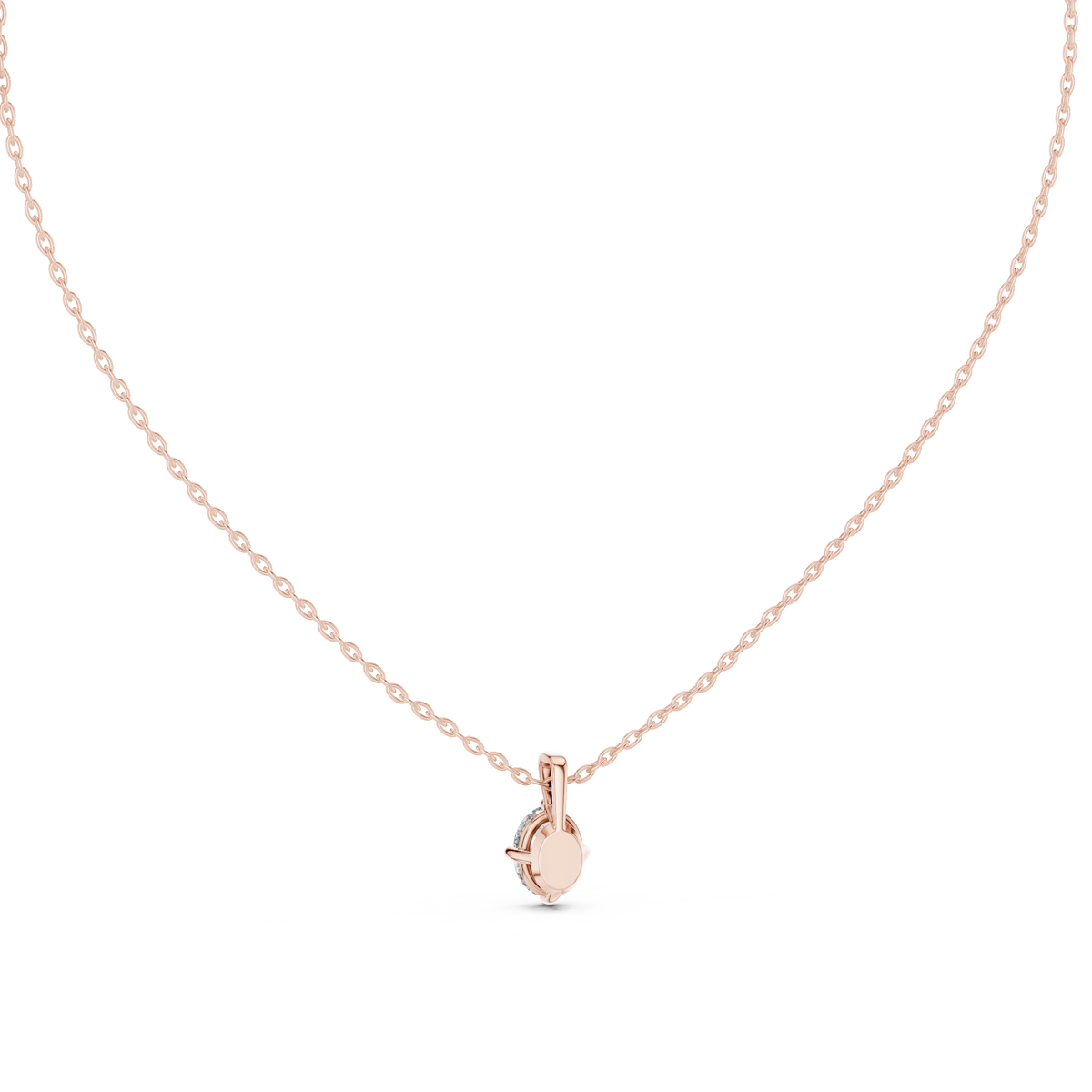 Oval Moissanite Four Prong Solitaire Pendant in rose 925 sterling silver, view 4