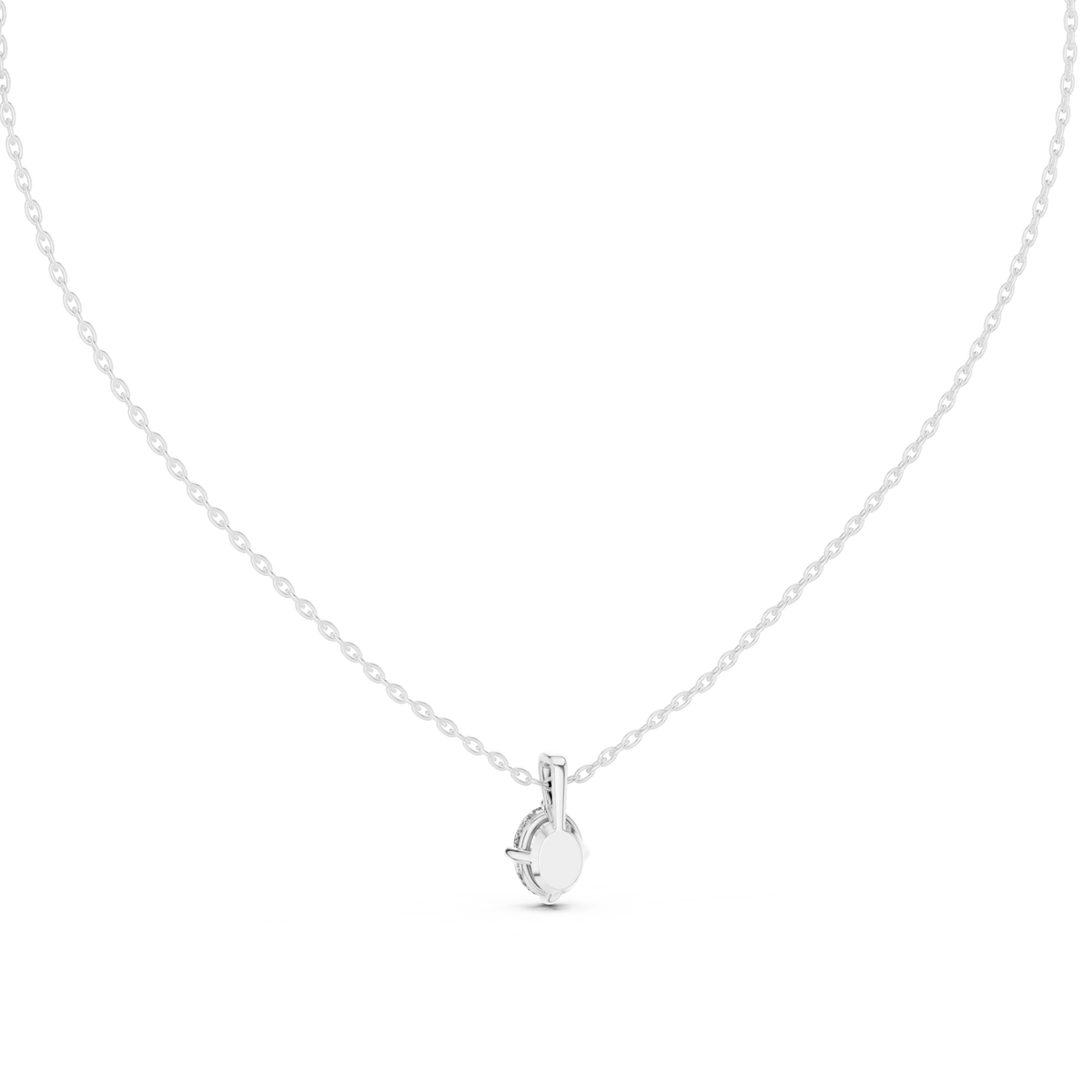 Oval Moissanite Four Prong Solitaire Pendant in white 925 sterling silver, view 4