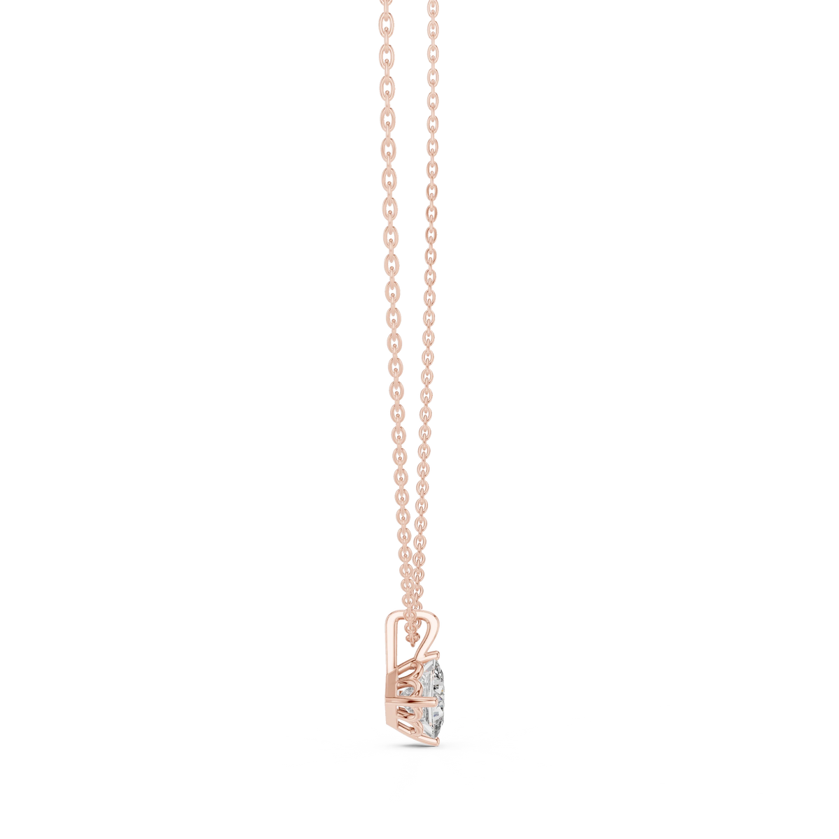 Princess Cut Moissanite Kite Set Solitaire Pendant in rose 925 sterling silver, view 3