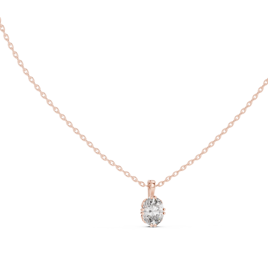 Oval Moissanite Double Claw Solitaire Pendant in rose 925 sterling silver, view 1