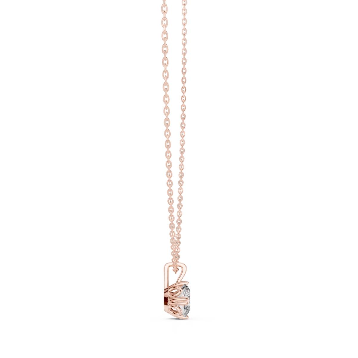 Oval Moissanite Double Claw Solitaire Pendant in rose 925 sterling silver, view 3