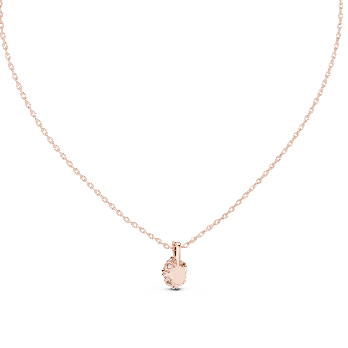 Oval Moissanite Double Claw Solitaire Pendant in rose 925 sterling silver, view 4