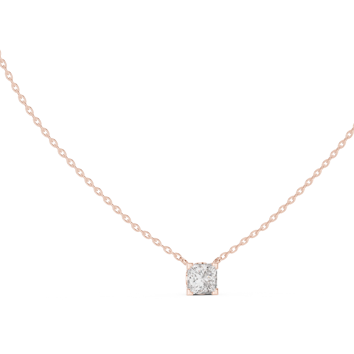 Princess Cut Moissanite Side Loop Solitaire Pendant in rose 925 sterling silver, view 1
