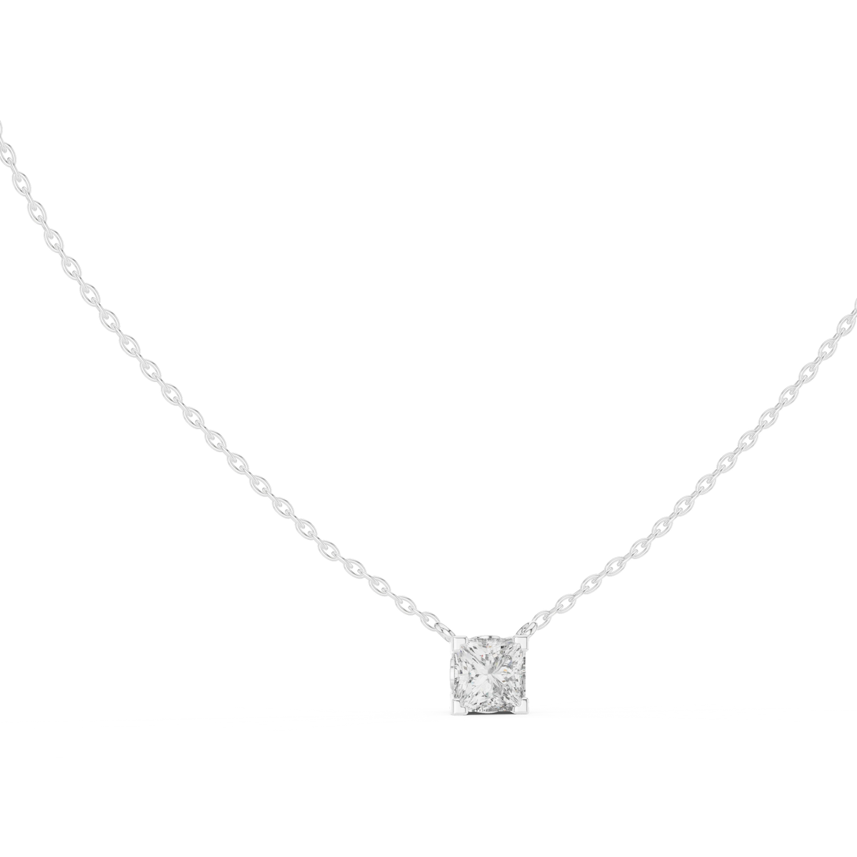 Princess Cut Moissanite Side Loop Solitaire Pendant in white 925 sterling silver, view 1