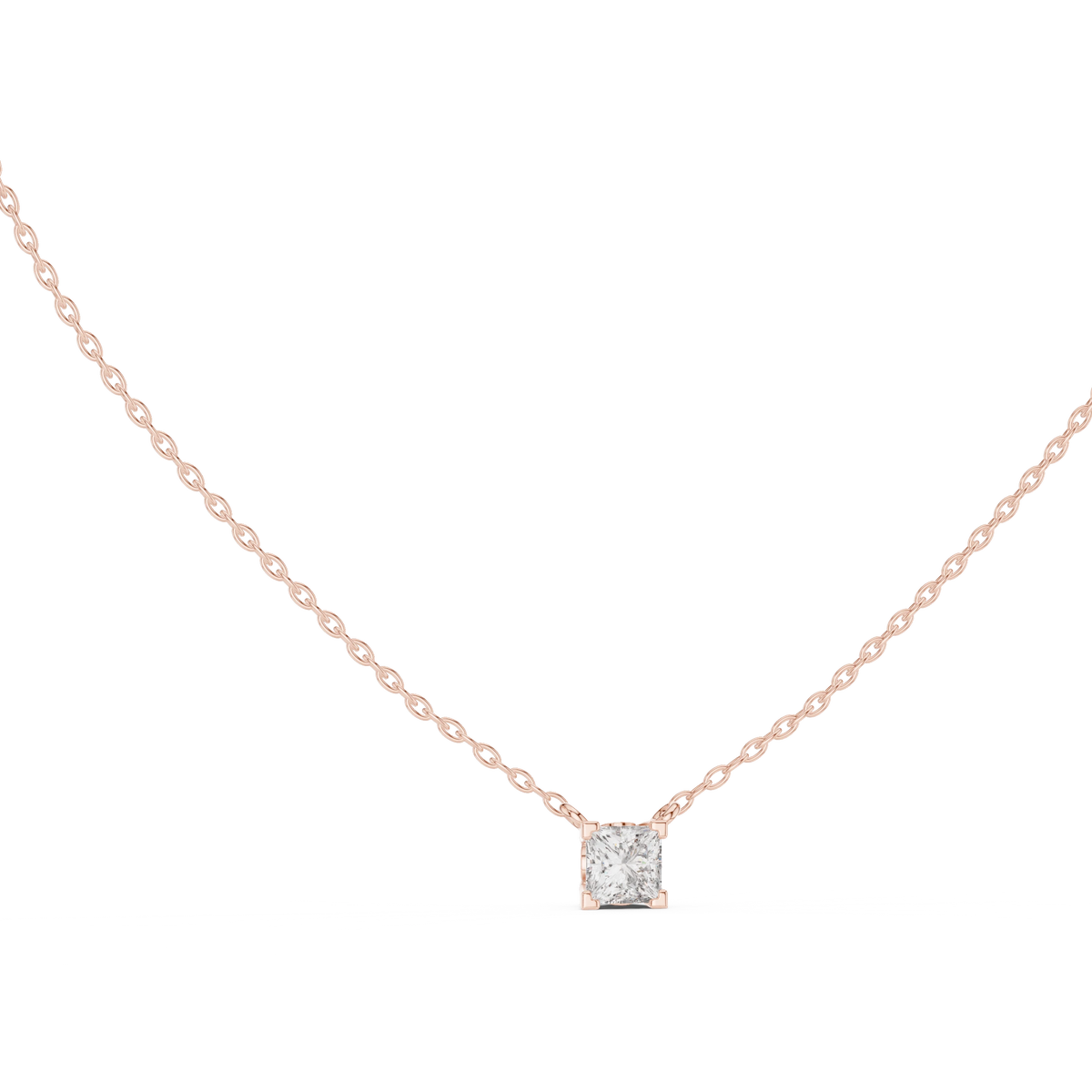 Princess Cut Moissanite Back Loop Solitaire Pendant in rose 925 sterling silver, view 1
