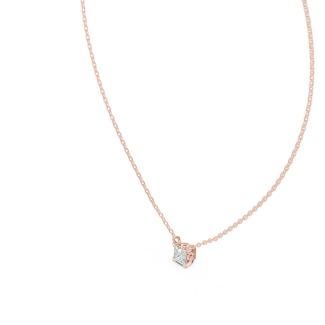 Princess Cut Moissanite Back Loop Solitaire Pendant in rose 925 sterling silver, view 2
